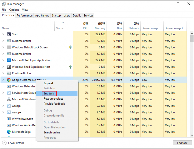   terminare le attività non necessarie in Task Manager