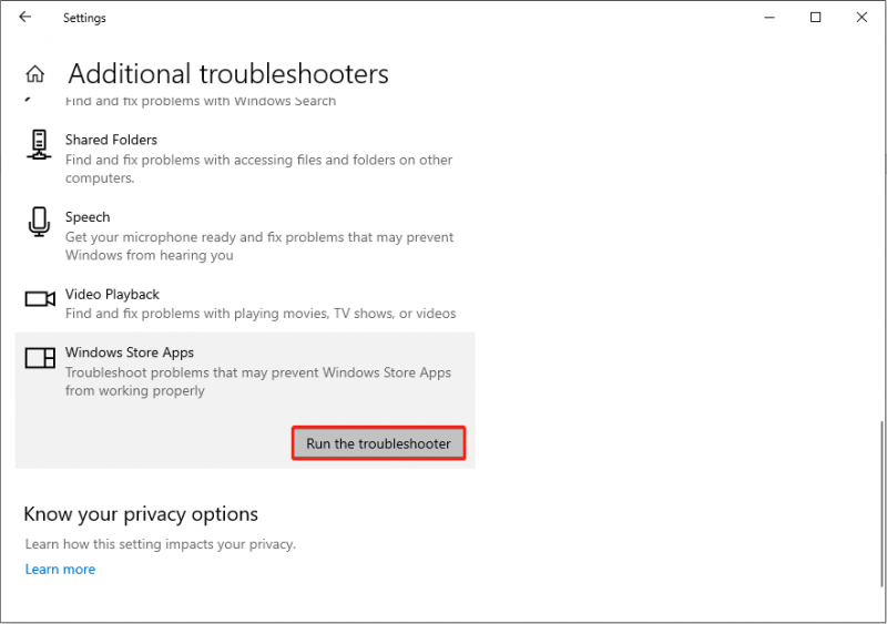   exécutez l'utilitaire de résolution des problèmes des applications du Windows Store