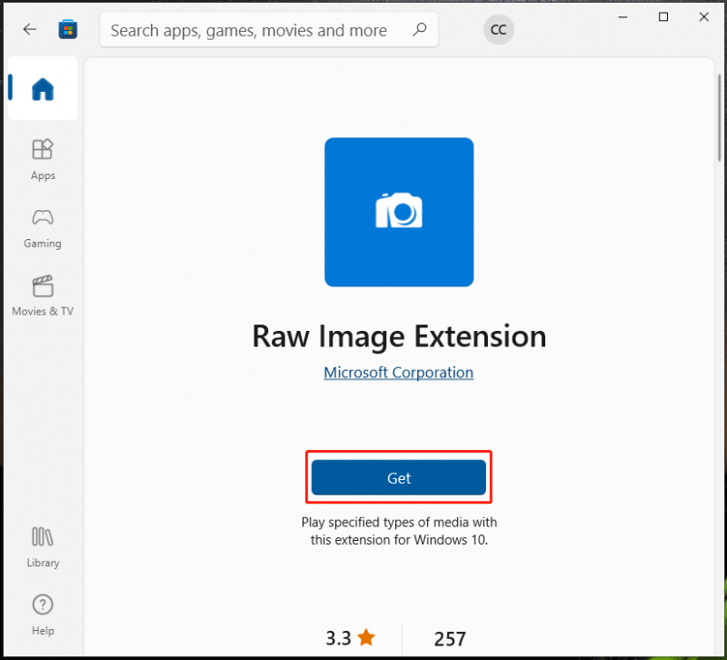  Raw Image Extension lataus