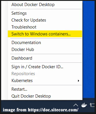   Wählen Sie „Zu Windows-Containern wechseln“.