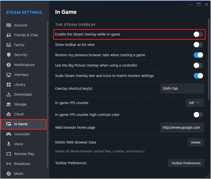   disabilitare l'Overlay di Steam