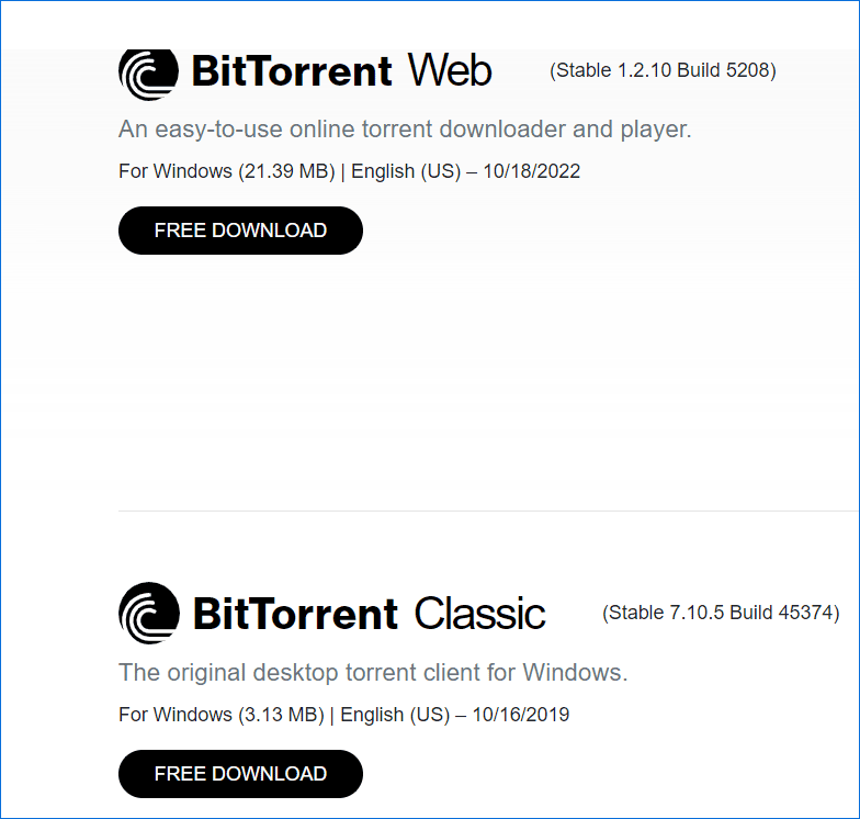   BitTorrent Web un Classic
