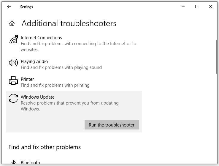   clique em Executar o solucionador de problemas