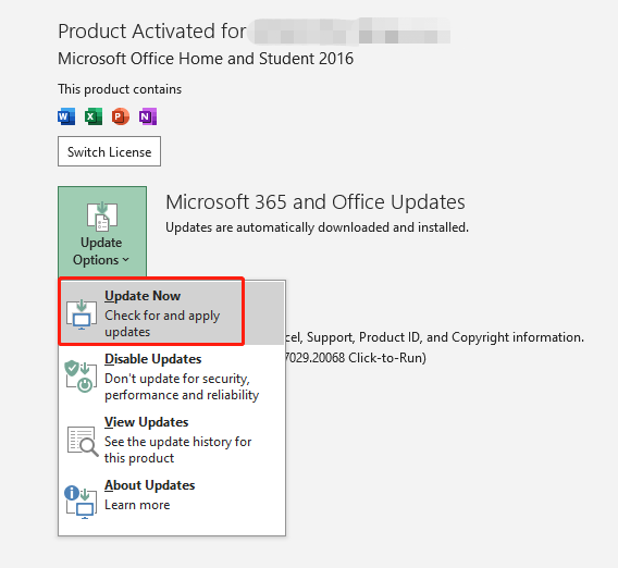 aktualizovať Microsoft Office