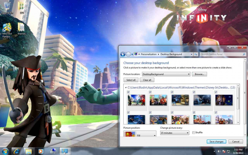   Motyw nieskończoności systemu Windows 7 Disney