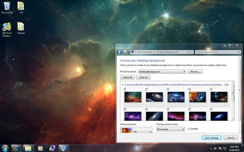   Motyw wszechświata Windows 7