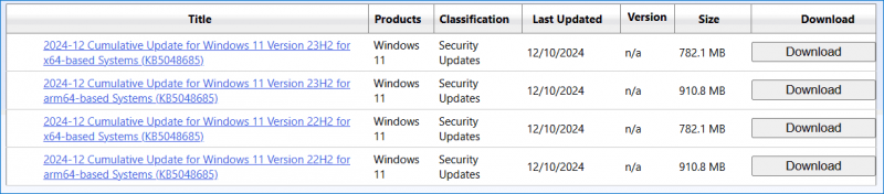 Windows 11 KB5048685의 스포트라이트 및 설치되지 않는 문제에 대한 수정 사항