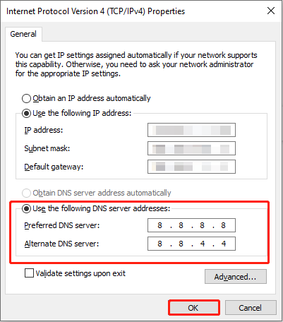   ป้อนที่อยู่เซิร์ฟเวอร์ DNS