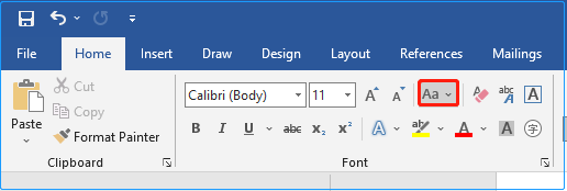 vyberte tlačidlo na zmenu veľkosti písmen v programe Word