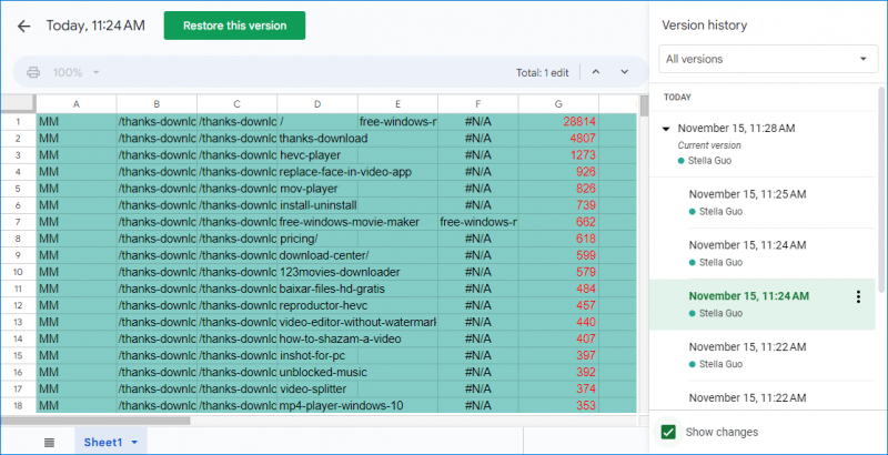   sélectionnez une version à restaurer