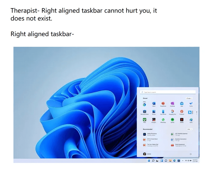 Windows 11の右揃えタスクバー