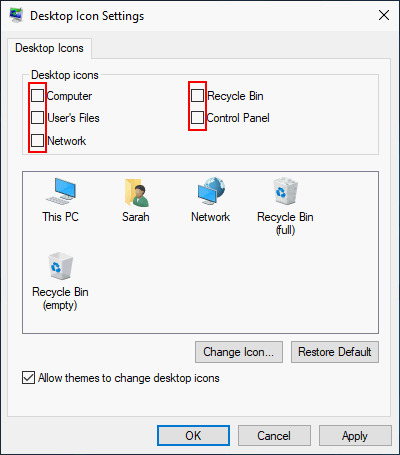 Einstellungen für Desktop-Symbole