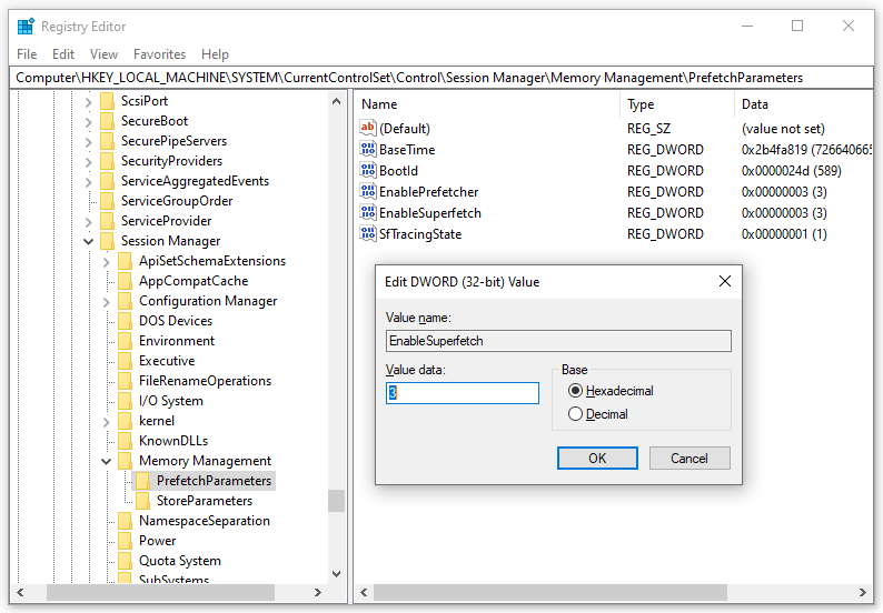   Registry Editor வழியாக Superfetch ஐ இயக்கவும்