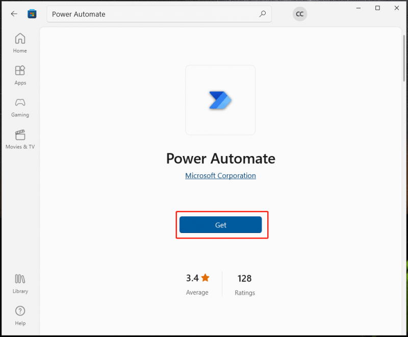   cài đặt Power Automate trong Microsoft Store