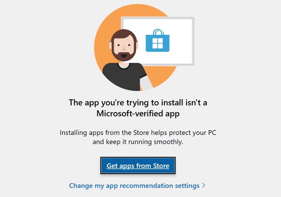 Приложението, което се опитвате да инсталирате, не е потвърдено от Microsoft приложение
