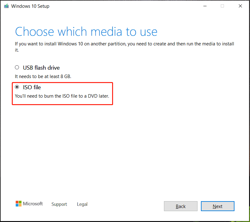Outil de création de support Windows 10
