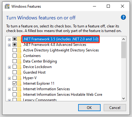   pindutin ang .NET Framework 3.5 (isama ang .NET 2.0 at 3.0)