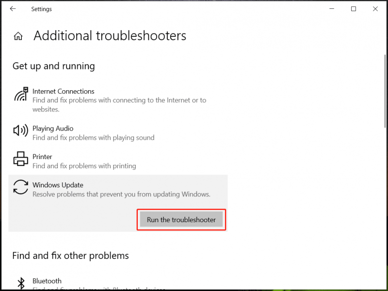   Outil de dépannage de Windows Update