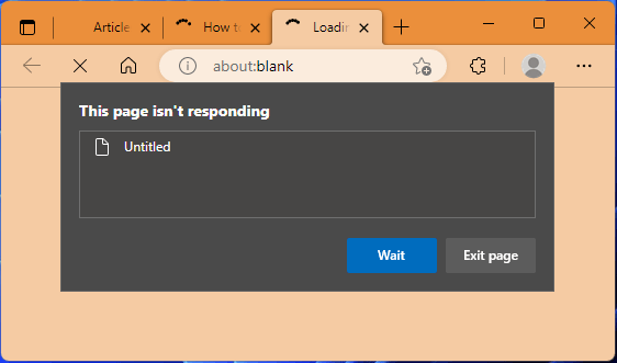 Opravit tato stránka nereaguje v Chrome, Edge, Firefox atd.