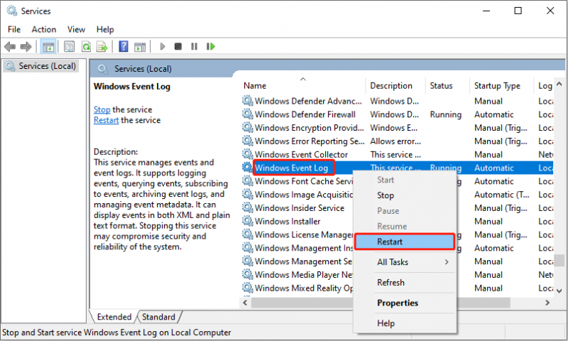   सर्विसेज ऐप के साथ विंडोज इवेंट लॉग सेवा को पुनरारंभ करें
