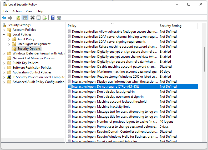 Активирайте Деактивирайте Ctrl+Alt+Delete Защитено влизане в Windows 11