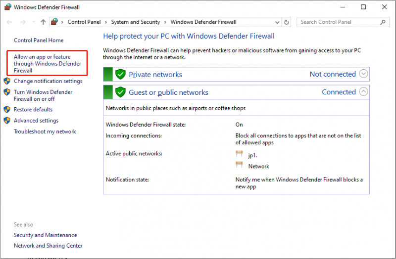   wybierz opcję Zezwalaj aplikacji lub funkcji na dostęp do Zapory systemu Windows Defender