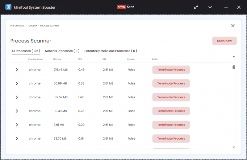   MiniTool System Booster Process Scanner