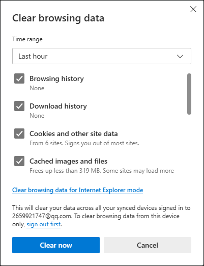   limpar dados no Microsoft Edge