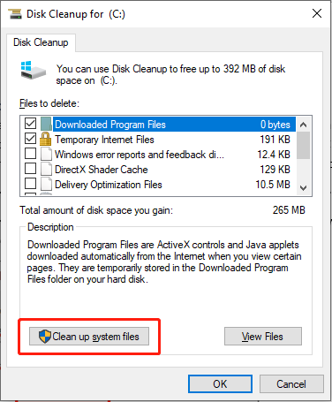   సిస్టమ్ ఫైల్‌లను క్లీన్ అప్ క్లిక్ చేయండి