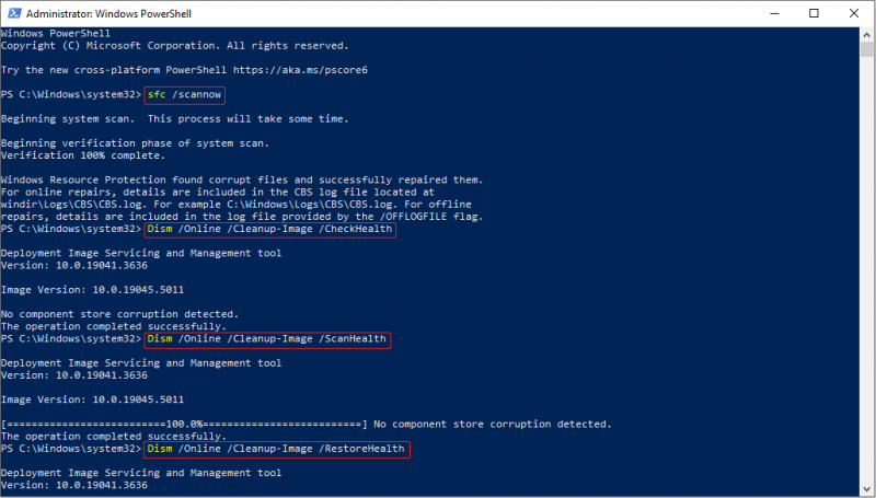   jalankan SFC dan DISM untuk menyemak dan membaiki fail sistem yang rosak dengan PowerShell