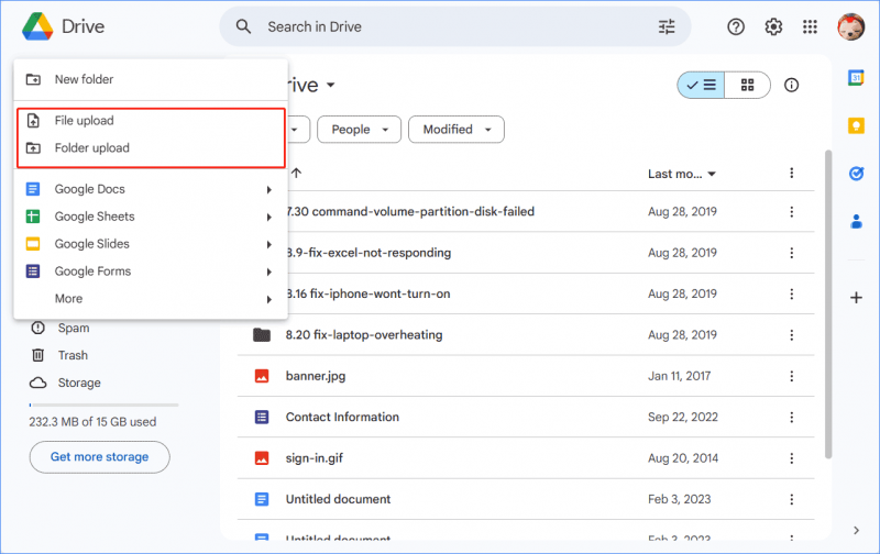   tải tệp lên Google Drive