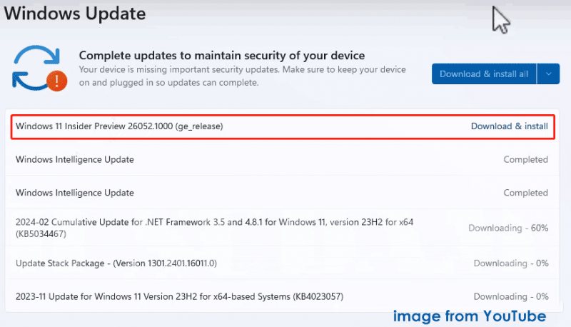   Windows 11 Insider Aperçu Version 26052
