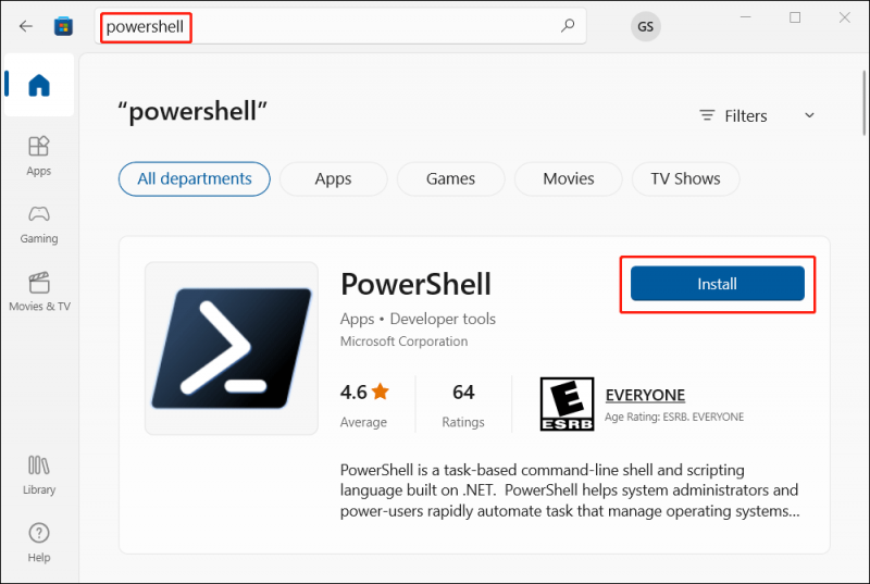   baixe e instale o PowerShell da Microsoft Store