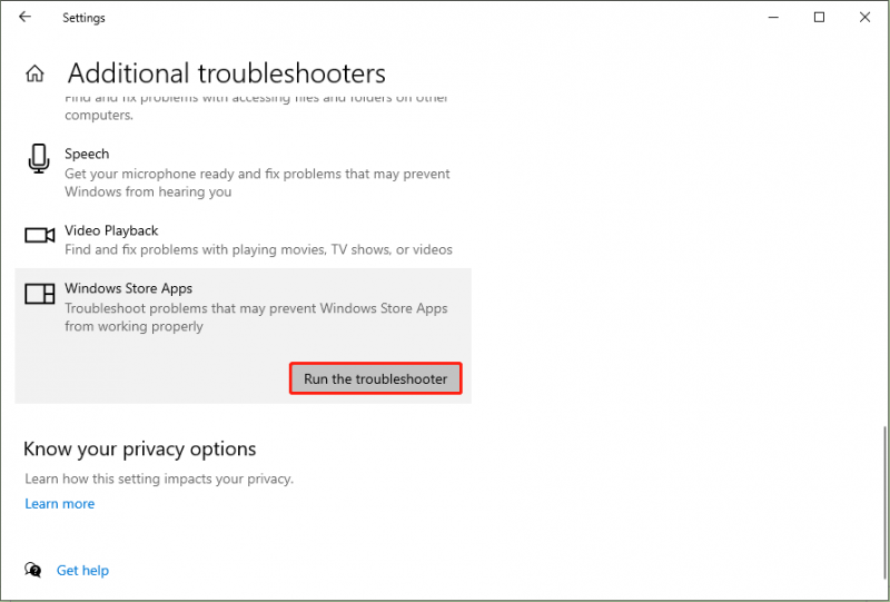   käivitage Windows App Store'i tõrkeotsing