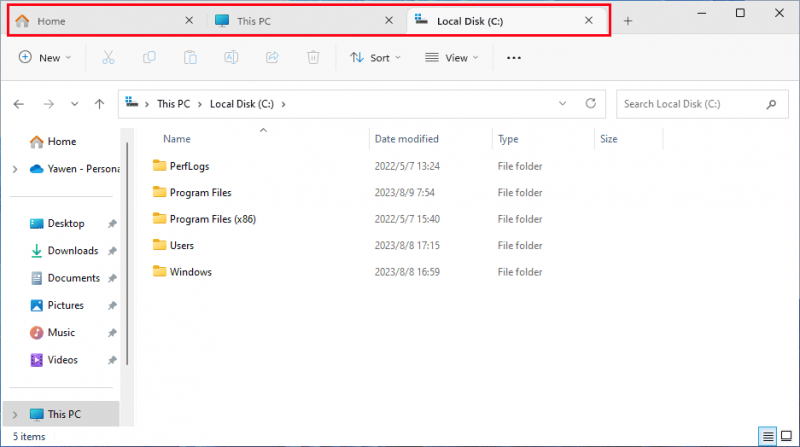   pestañas en el Explorador de archivos en Windows 11