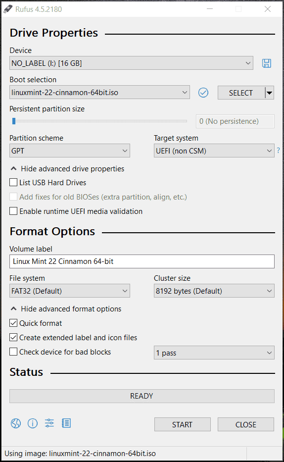   lumikha ng bootable USB para sa Linux Mint 22