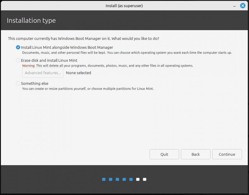   tipo de instalación para Linux Mint