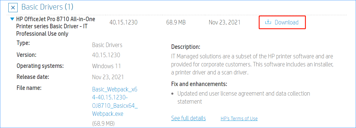 HP OfficeJet Pro 8710 draivera lejupielāde bez maksas