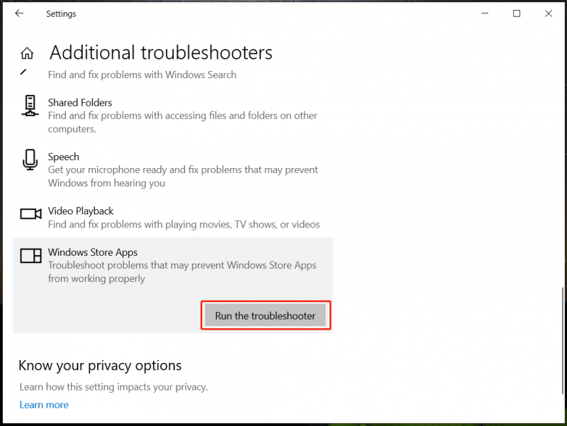   Troubleshooter ng Windows Store Apps