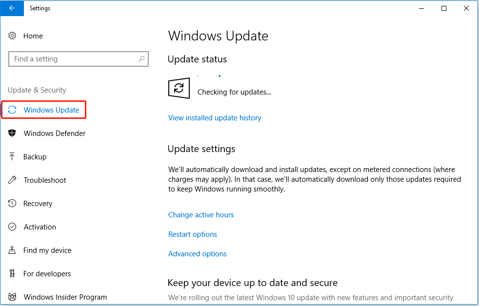 vyberte tlačítko pro aktualizaci systému Windows