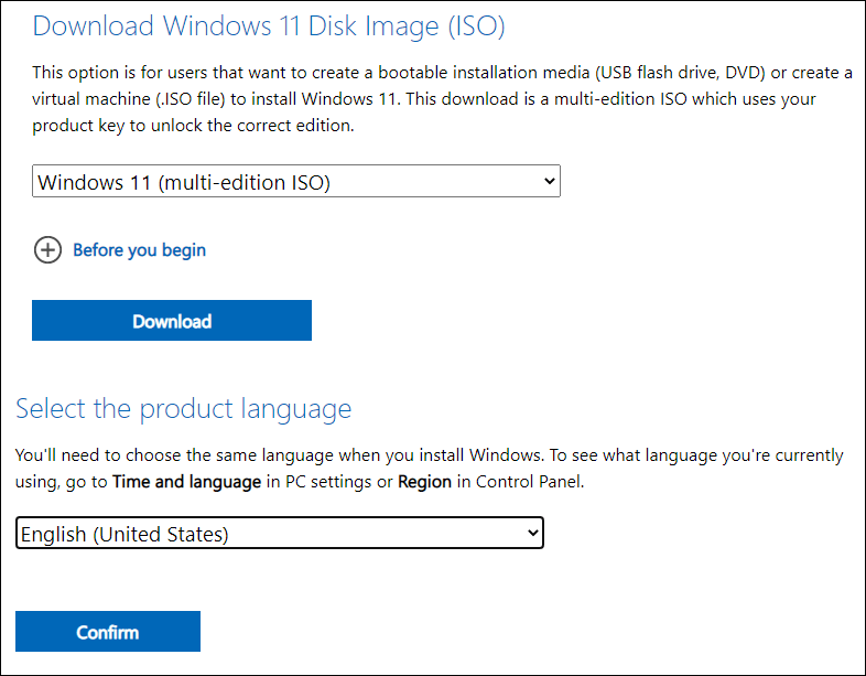   выберите Windows 11 и язык