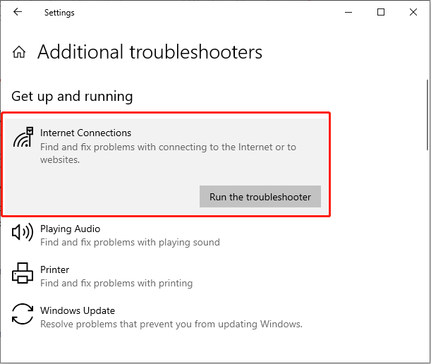   patakbuhin ang troubleshooter ng Internet Connections