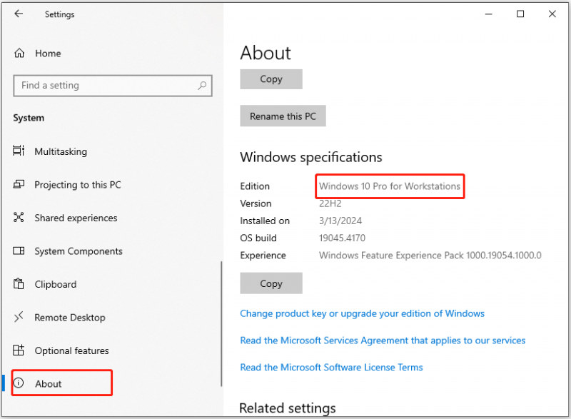   Überprüfen Sie, ob Sie Windows 10 Pro für Workstations installiert haben