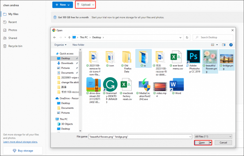   télécharger des fichiers dans OneDrive