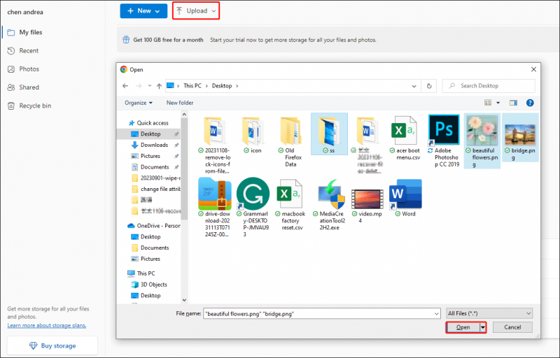   caricare file in OneDrive