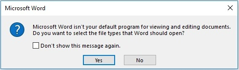 Ang Word ay Hindi Default na Programa para sa Pagtingin at Pag-edit ng mga Dokumento