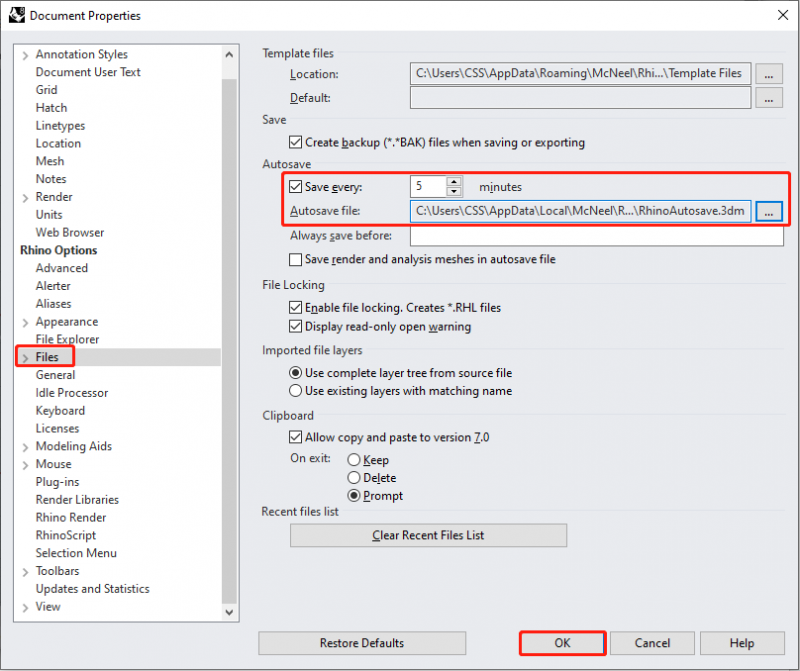   i-configure ang mga setting ng Autosave