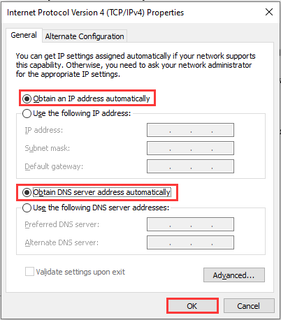 välj Erhåll DNS-serveradress automatiskt