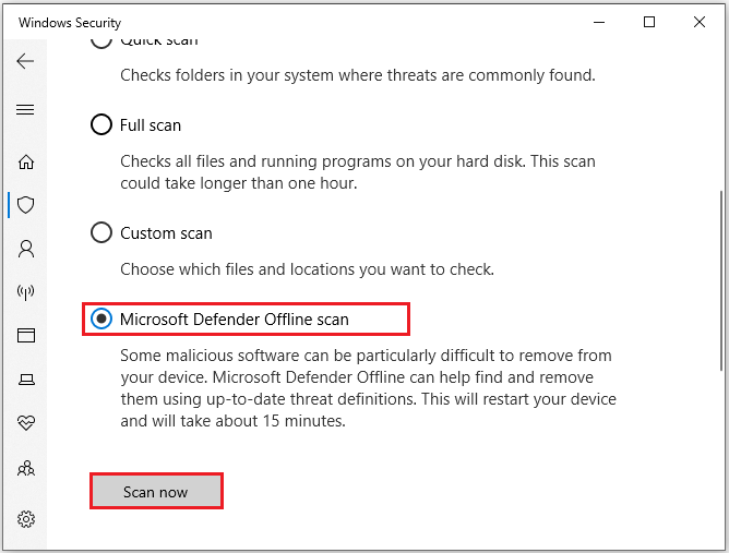   effectuer une analyse hors ligne de Microsoft Defender