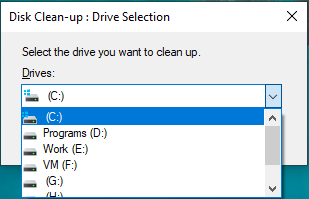 청소할 드라이브를 선택하세요